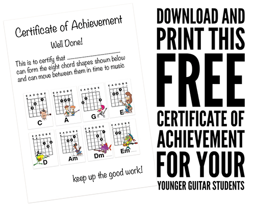 How to teach kids to play the guitar with certificates and games