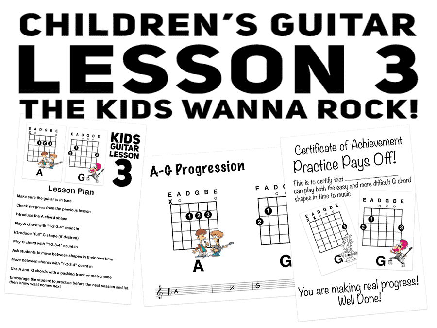  How To Teach Kids to Play Rock Guitar with A and G chords with a backing track